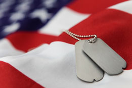 A photo of dog tags on an American flag